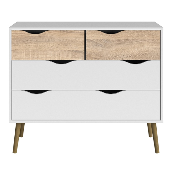 Oklo Wooden Chest Of 4 Drawers In White And Oak