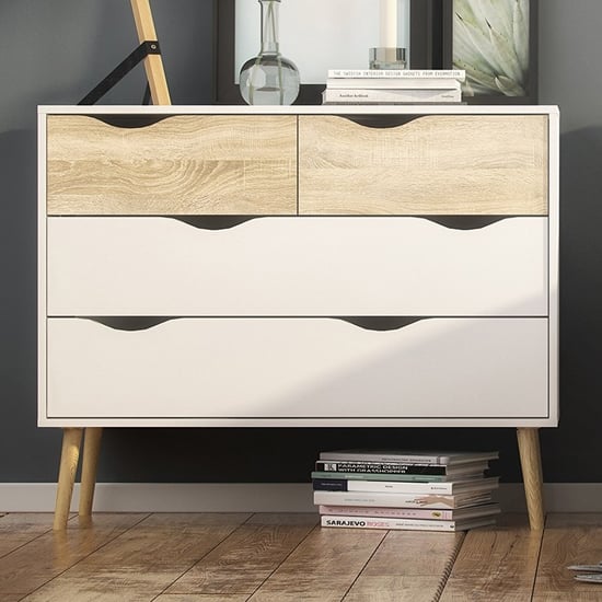 Product photograph of Oklo Wooden Chest Of 4 Drawers In White And Oak from Furniture in Fashion