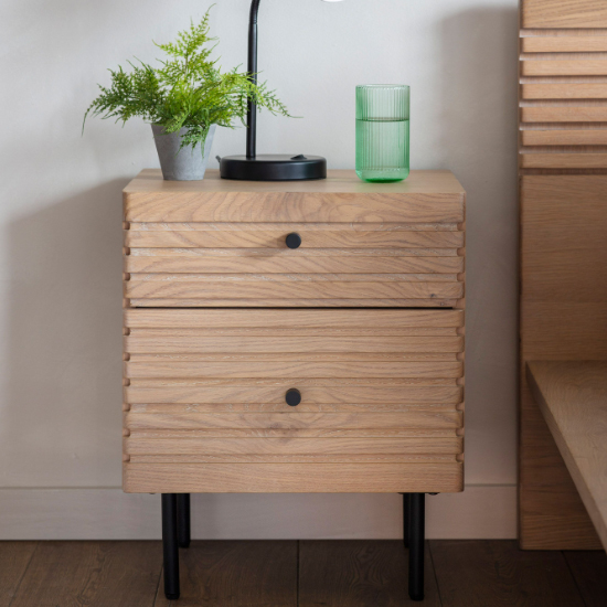Okonma Wooden Bedside Cabinet With Metal Legs In Oak