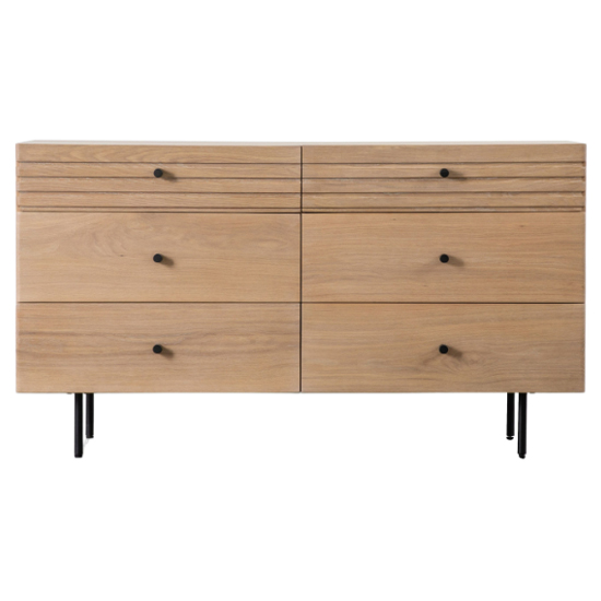 Photo of Okonma wooden chest of 6 drawers with metal legs in oak