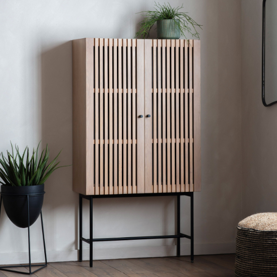 Product photograph of Okonma Wooden Drinks Cabinet With Metal Legs In Oak from Furniture in Fashion