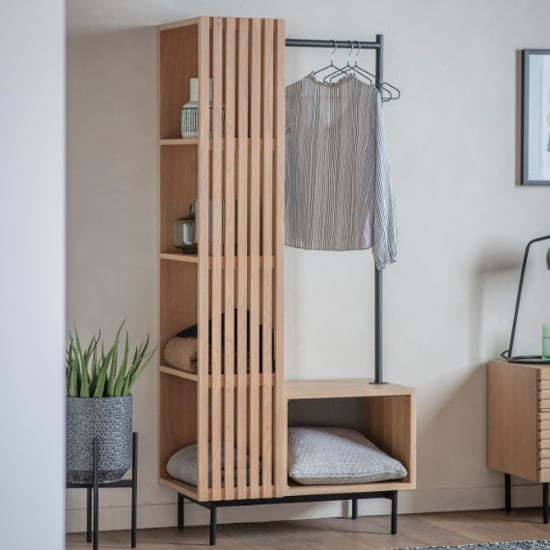 Product photograph of Okonma Wooden Open Wardrobe With Metal Legs In Oak from Furniture in Fashion