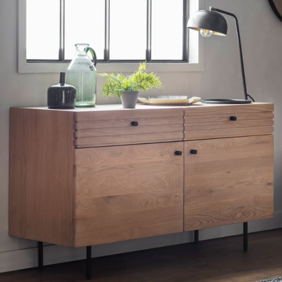 Read more about Okonma wooden sideboard with metal legs in oak