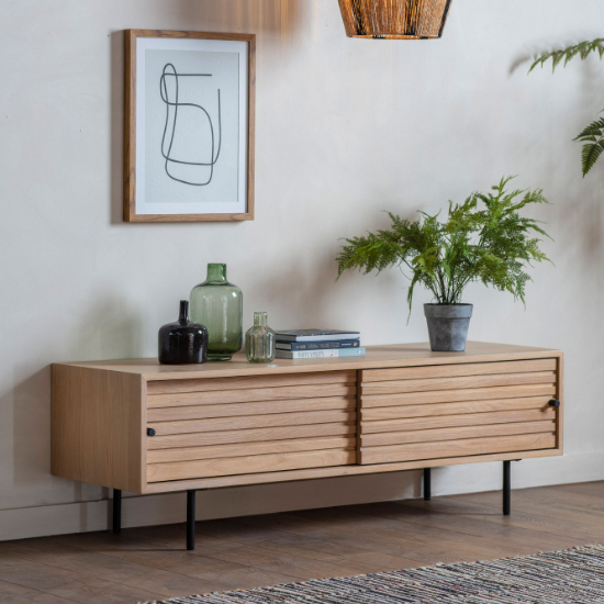 Product photograph of Okonma Wooden Tv Stand With Metal Legs In Oak from Furniture in Fashion