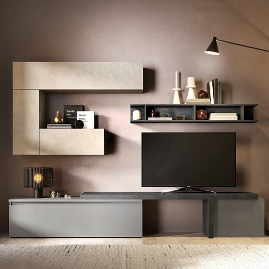 Read more about Okoth wooden entertainment unit in ardesia argilla and piombo