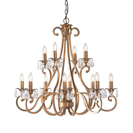 Read more about Oksana 12 lights clear crystal pendant light in antique brass