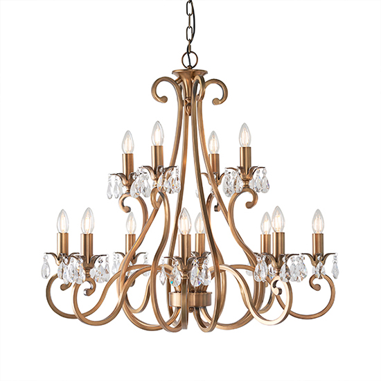 Oksana 12 Lights Clear Crystal Pendant Light In Antique Brass