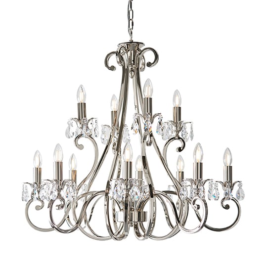 View Oksana 12 lights clear crystal pendant light in polished nickel