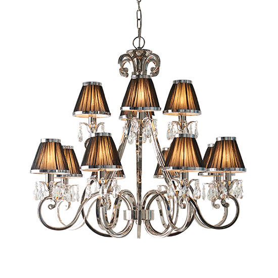 Photo of Oksana 12 lights pendant light in nickel with black shades