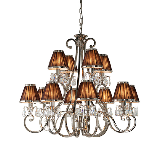 Photo of Oksana 12 lights pendant light in nickel with chocolate shades