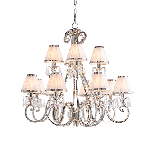 Photo of Oksana 12 lights pendant light in nickel with white shades