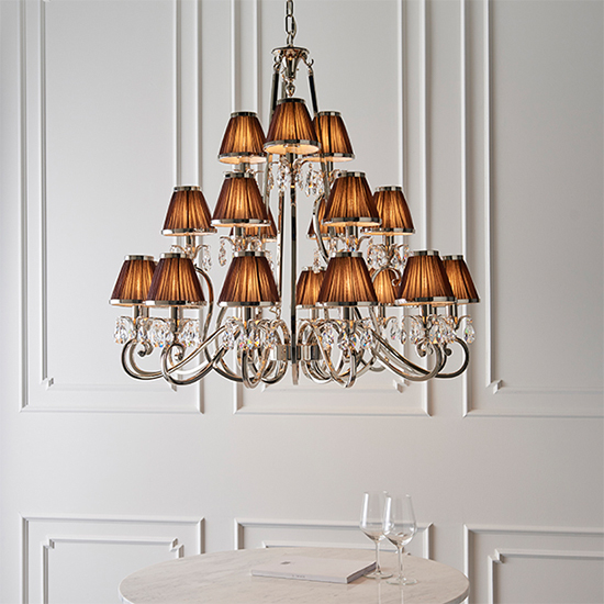 Oksana 21 Lights Pendant Light In Nickel With Chocolate Shades_4