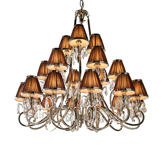 Oksana 21 Lights Pendant Light In Nickel With Chocolate Shades