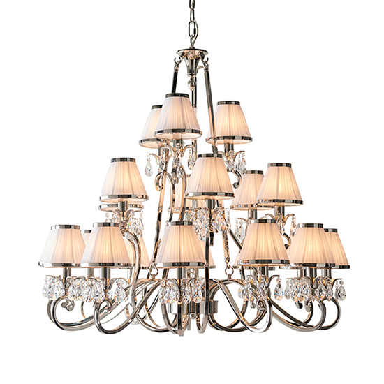 Photo of Oksana 21 lights pendant light in nickel with white shades