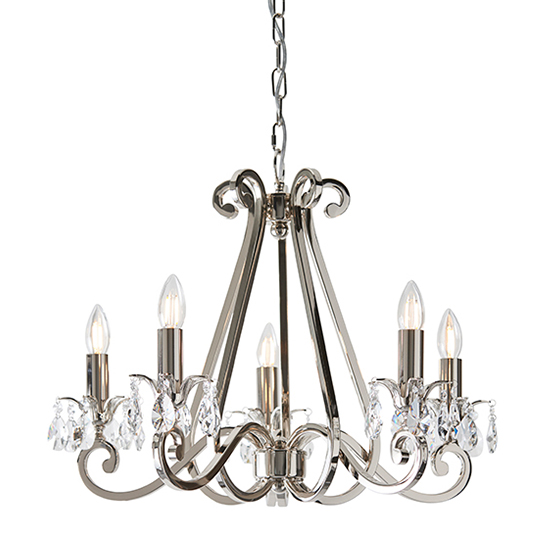 Product photograph of Oksana 5 Lights Clear Crystal Pendant Light In Polished Nickel from Furniture in Fashion