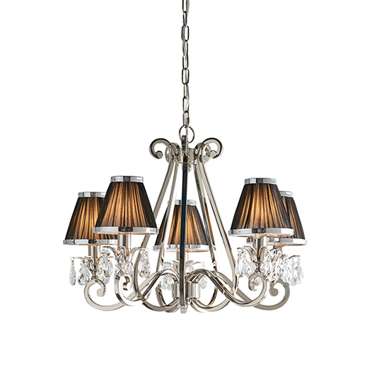 Photo of Oksana 5 lights pendant light in nickel with black shades