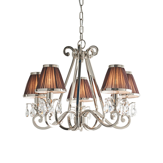 Photo of Oksana 5 lights pendant light in nickel with chocolate shades