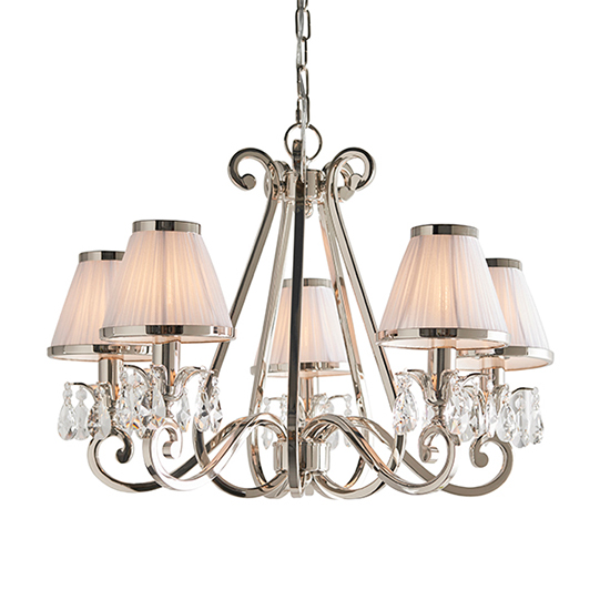 Product photograph of Oksana 5 Lights Pendant Light In Nickel With White Shades from Furniture in Fashion