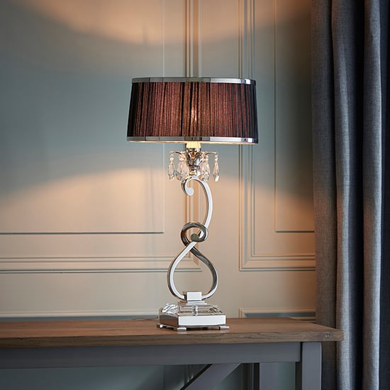 Read more about Oksana black fabric shade table lamp in polished nickel