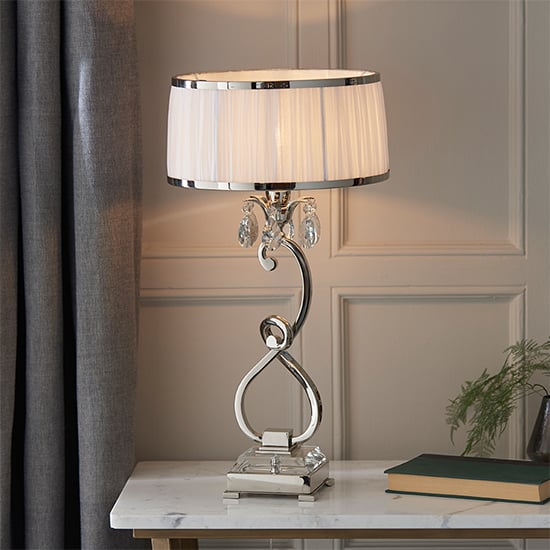 Read more about Oksana medium table lamp in nickel with white shade