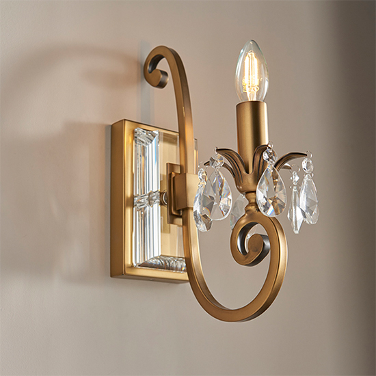 Oksana Single Clear Crystal Wall Light In Antique Brass