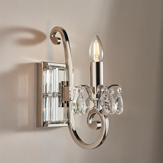 Product photograph of Oksana Single Clear Crystal Wall Light In Polished Nickel from Furniture in Fashion