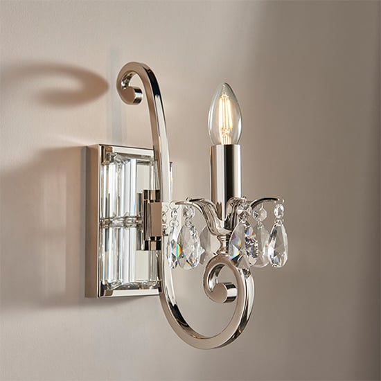 Photo of Oksana single clear crystal wall light in polished nickel