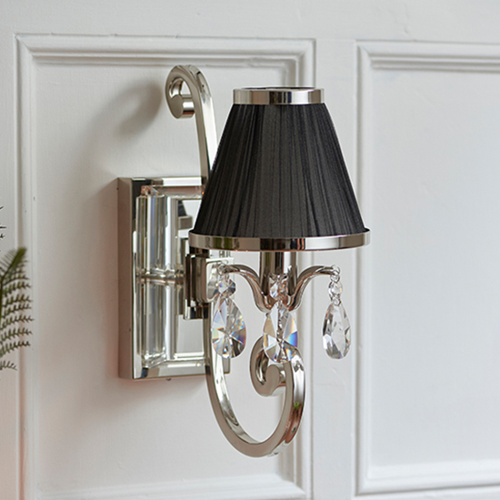 Photo of Oksana single wall light in nickel with black shade