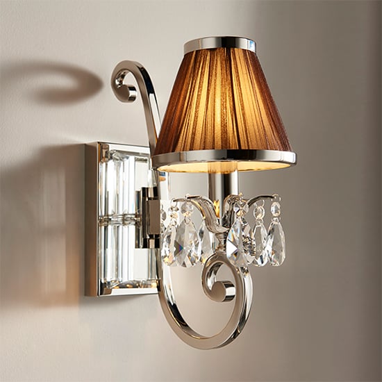Read more about Oksana single wall light in nickel with chocolate shade