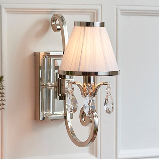Product photograph of Oksana Single Wall Light In Nickel With White Shade from Furniture in Fashion