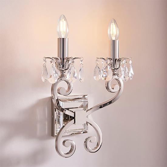 Product photograph of Oksana Twin Clear Crystal Wall Light In Polished Nickel from Furniture in Fashion