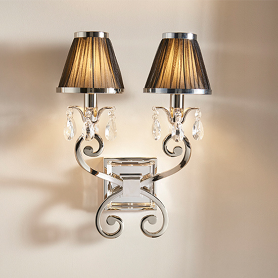 Photo of Oksana twin wall light in nickel with black shades