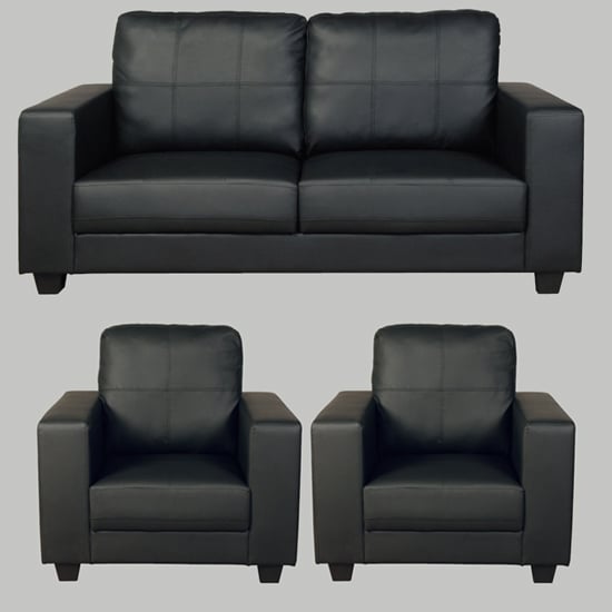 Okul Faux Leather 3 Seater Sofa And 2, Leather Sofa And 2 Armchairs