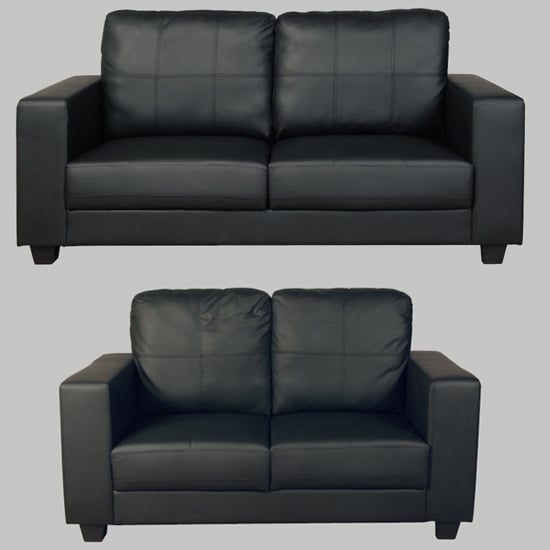 Okul Faux Leather 3 Seater Sofa And 2 Seater Sofa Suite In Black