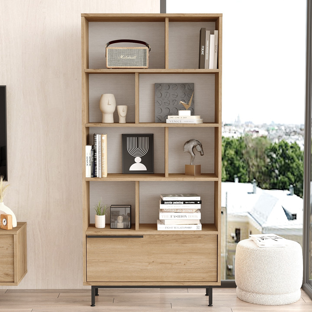 Olara Wooden Display Unit with Black Metal Legs in Walnut