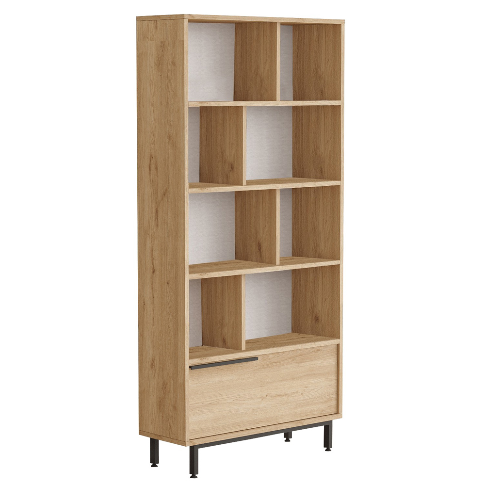 Olara Wooden Display Unit with Black Metal Legs in Walnut