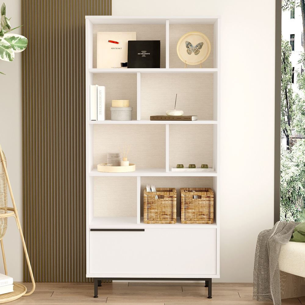 Olara Wooden Display Unit with Black Metal Legs in White