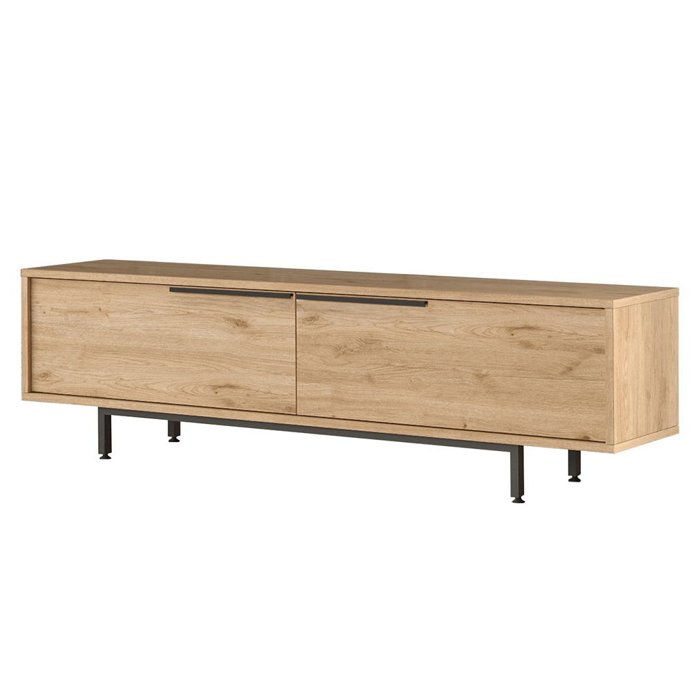 Olara Wooden TV Stand with Black Metal Legs in Walnut