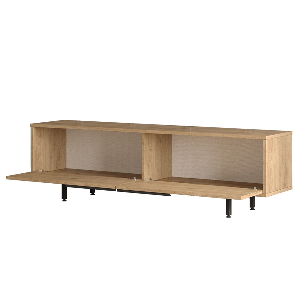 Olara Wooden TV Stand with Black Metal Legs in Walnut