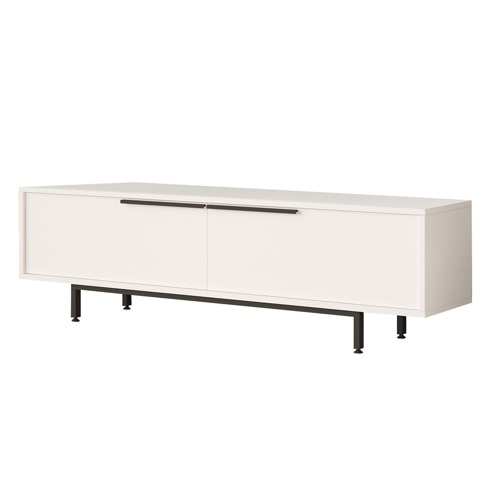 Olara Wooden TV Stand with Black Metal Legs in White