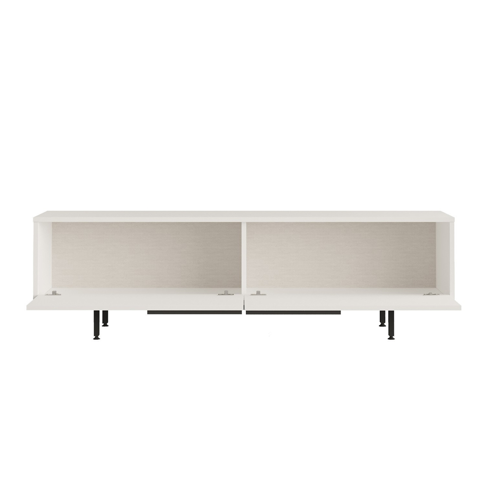 Olara Wooden TV Stand with Black Metal Legs in White