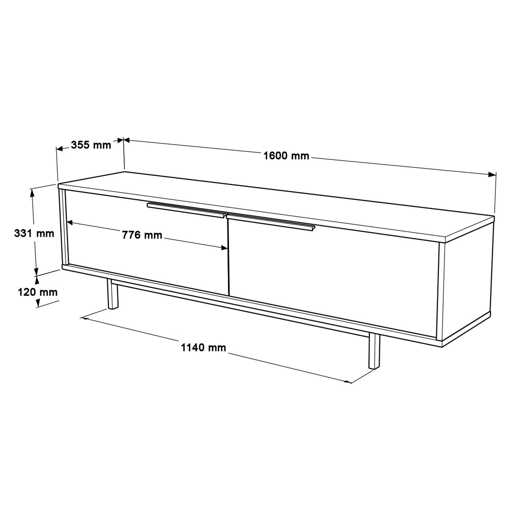 Olara Wooden TV Stand with Black Metal Legs in White