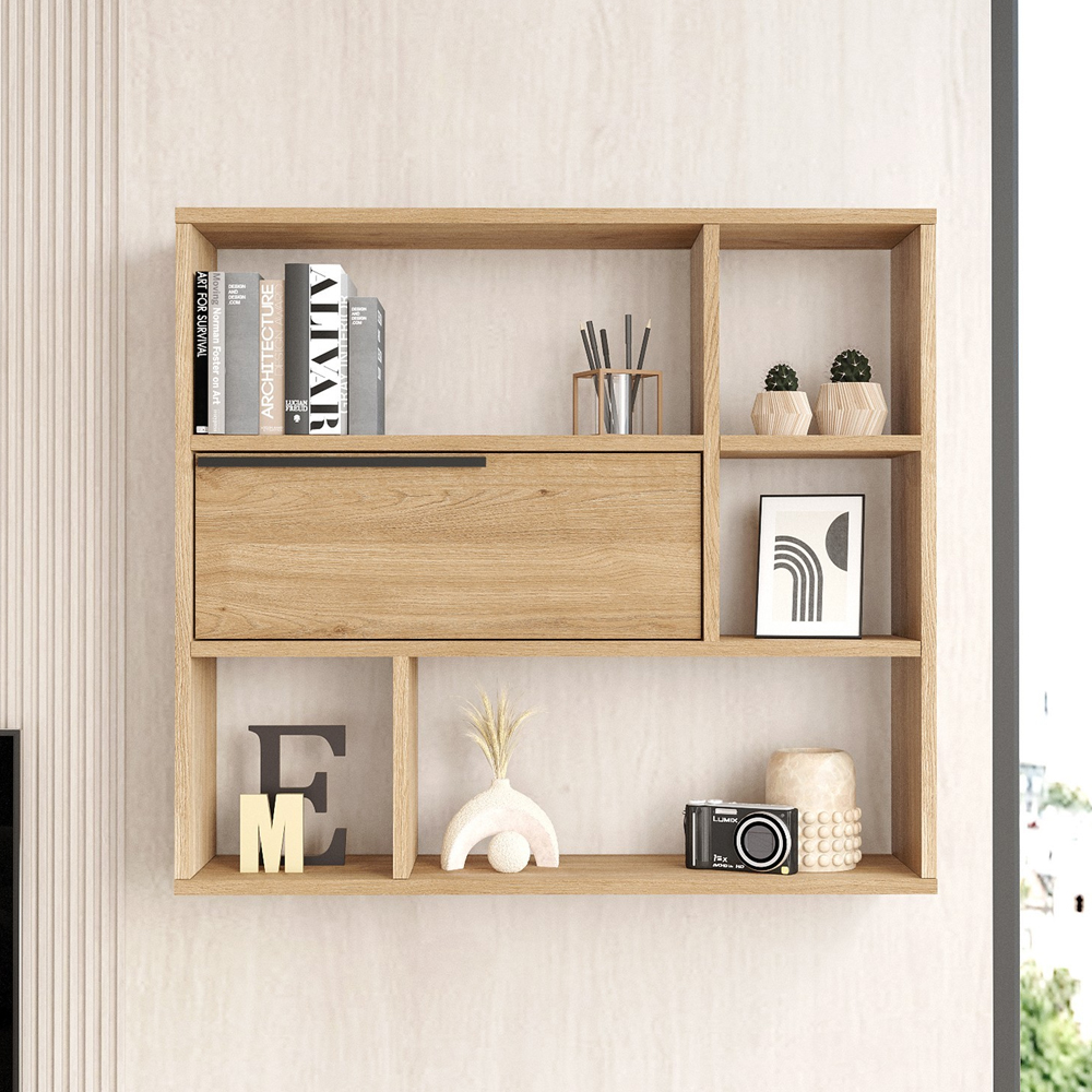 Olara Wooden Wall Hung Shelving Unit in Walnut