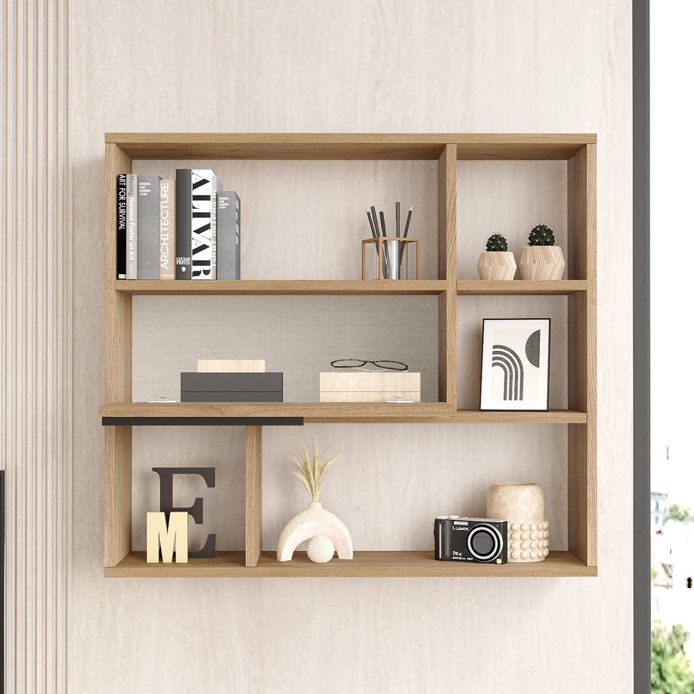 Olara Wooden Wall Hung Shelving Unit in Walnut