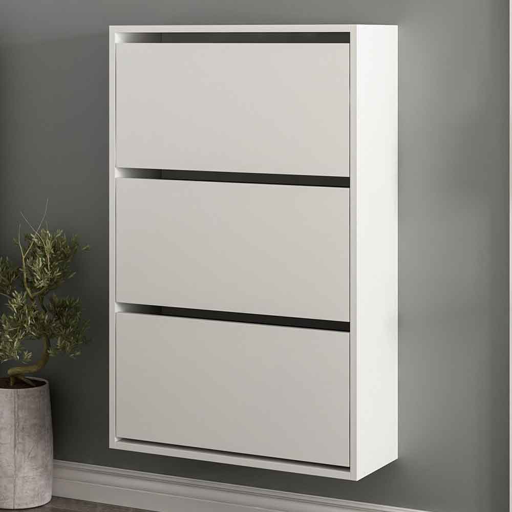 Olara Wooden Wall Shoe Storage Rack with 3 Flap Doors In White