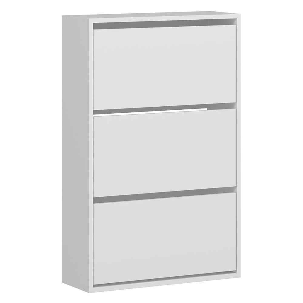 Olara Wooden Wall Shoe Storage Rack with 3 Flap Doors In White