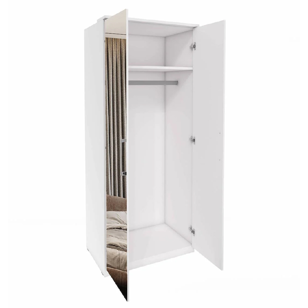 Olathe Mirrored Wooden Wardrobe With 2 Doors In White