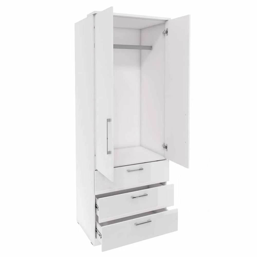 Olathe Wooden Wardrobe With 2 Doors 3 Drawers In White