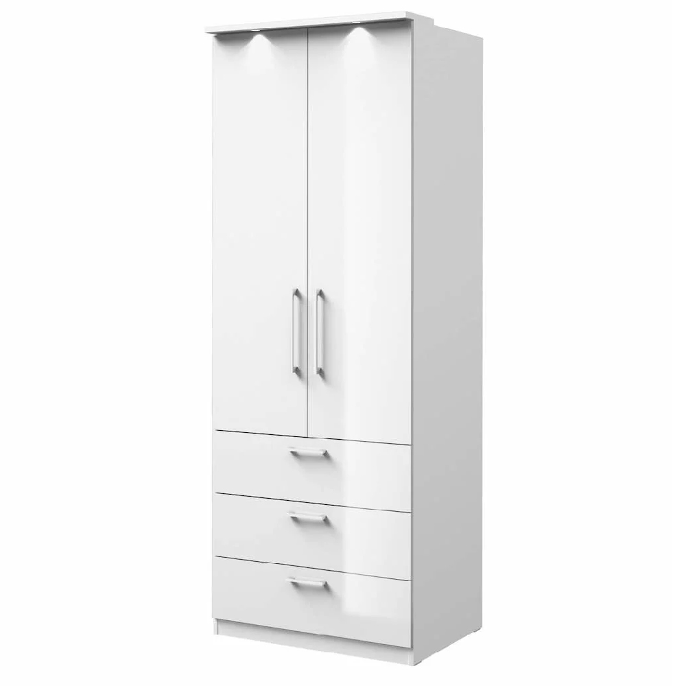 Olathe Wooden Wardrobe With 2 Doors 3 Drawers In White