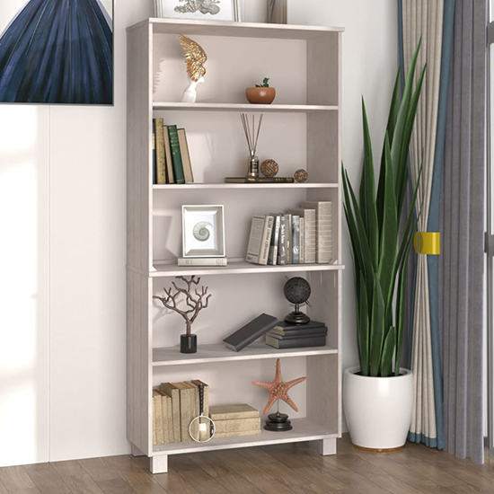 Product photograph of Olavi Solid Pinewood Bookcase With 4 Shelves In White from Furniture in Fashion